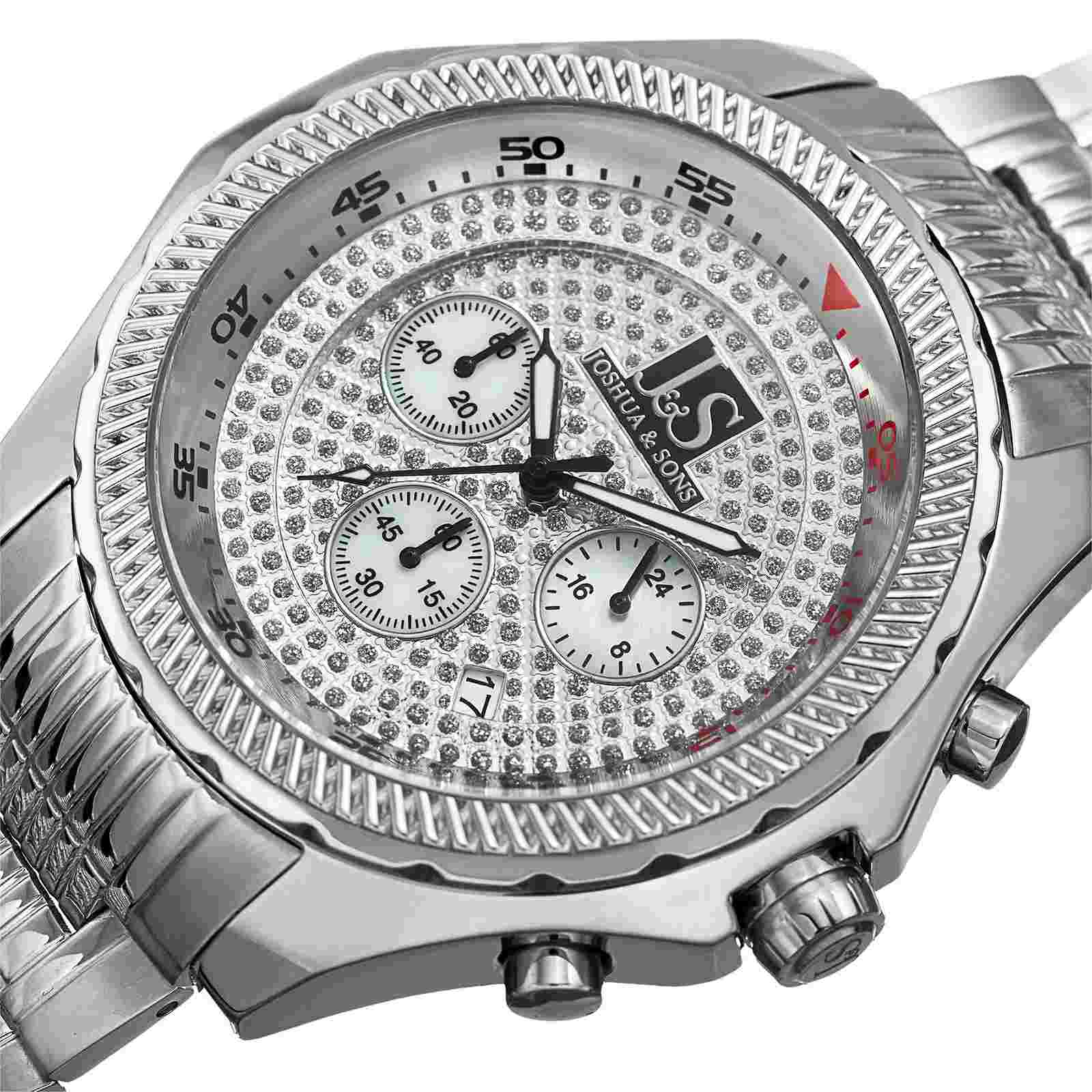 Joshua & Sons Js-43-ss Chronograph Date GMT MOP Subdials Silvertone Mens Watch