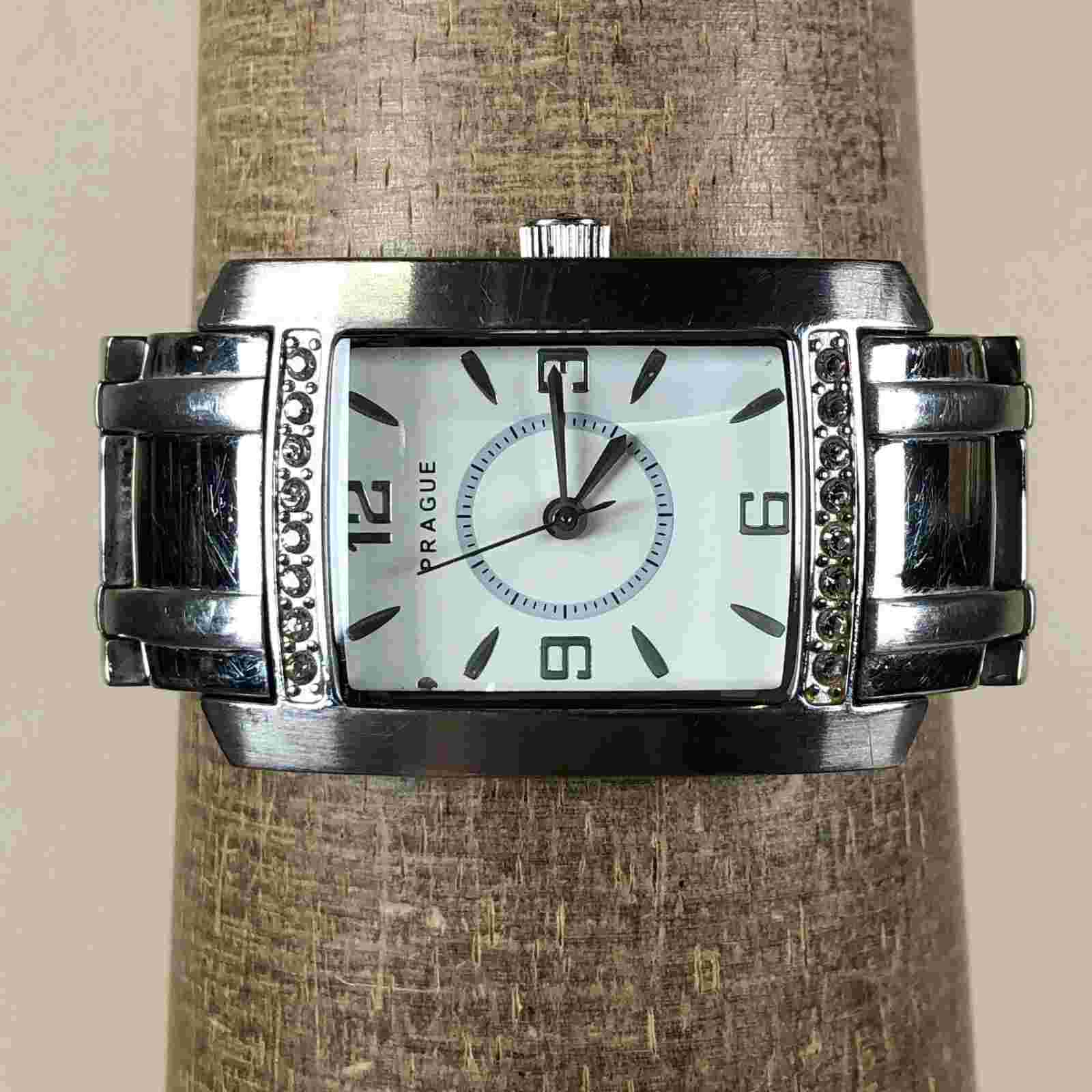 Prague Women D5778-02B Dress Diamond Bezel Silver Tone 25mm Quartz Analog Watch