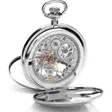 ROYAL LONDON 90028-01 Pocket Watch Jewelled Mechanical Skeleton Double Hunter
