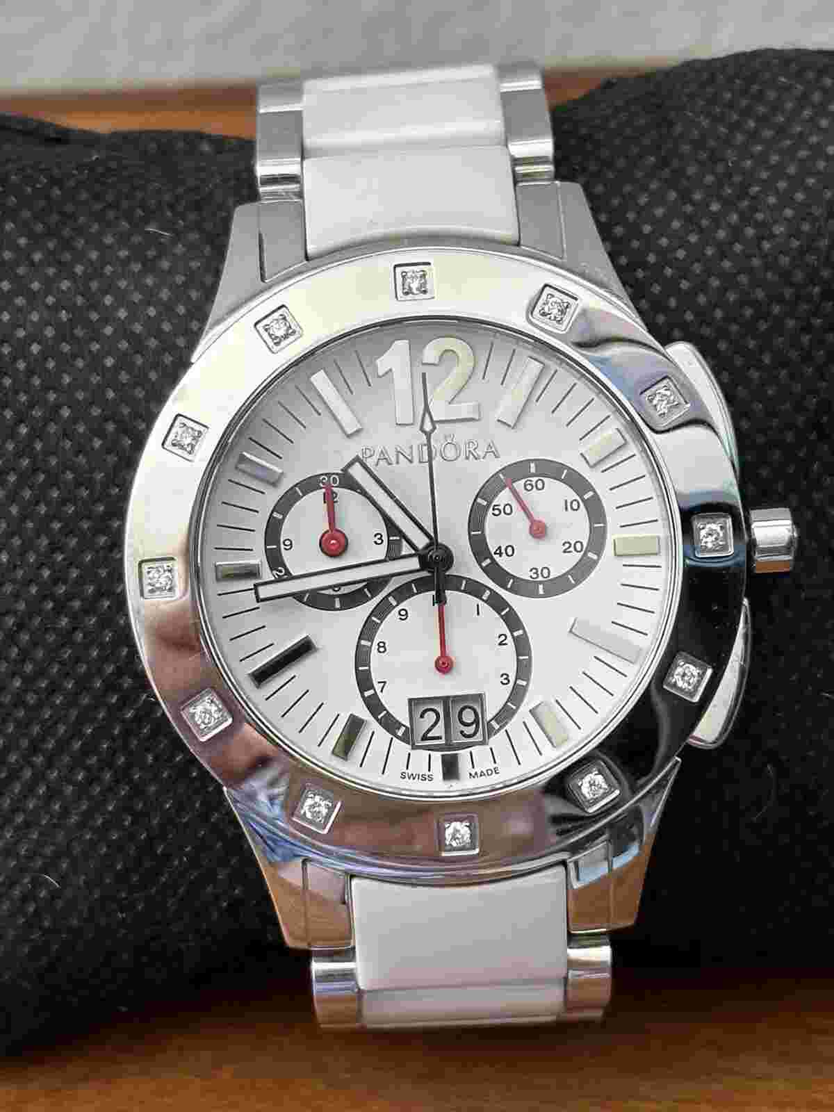 Rare Pandora Imagine Grand Stainless Steel, Ceramic, And Diamond Ladies Watch