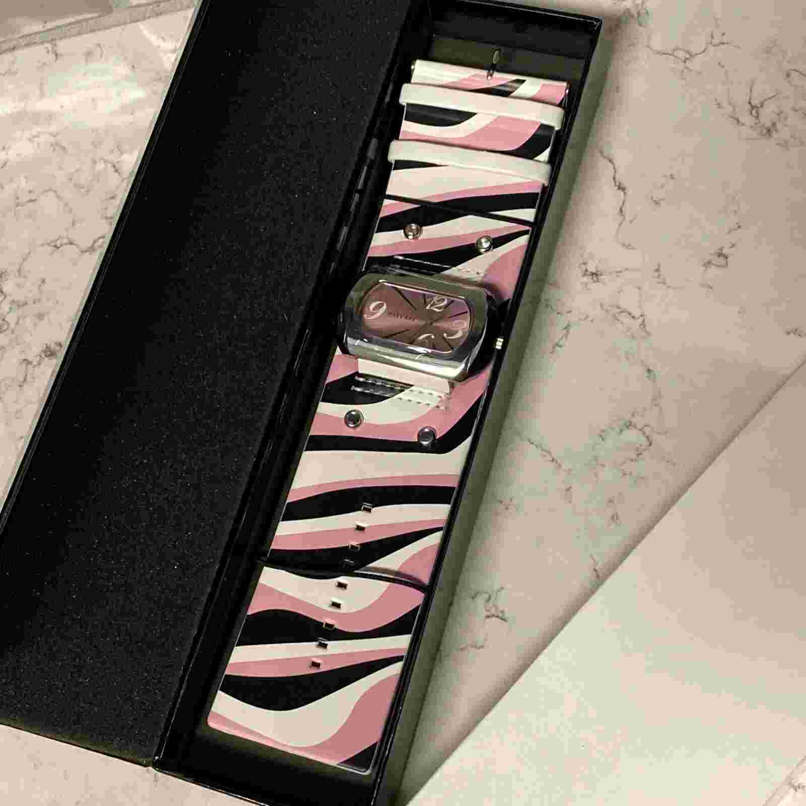 Mary Kay Watch The Power Of Pink Wide Band White and Pink Zebra Needs Battery