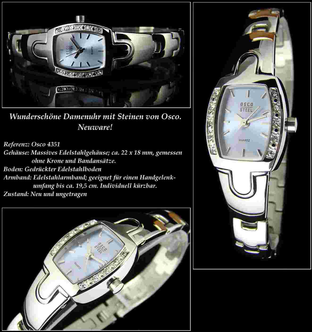 Elegant Watch Osco Stainless Steel with Zirconia Stones 0 3/4in Light Blue Cute