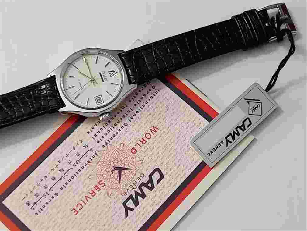 Camy 6112 Manual/Hand Wind 17 Jewels Blue Dial Date Swiss Vintage Watch