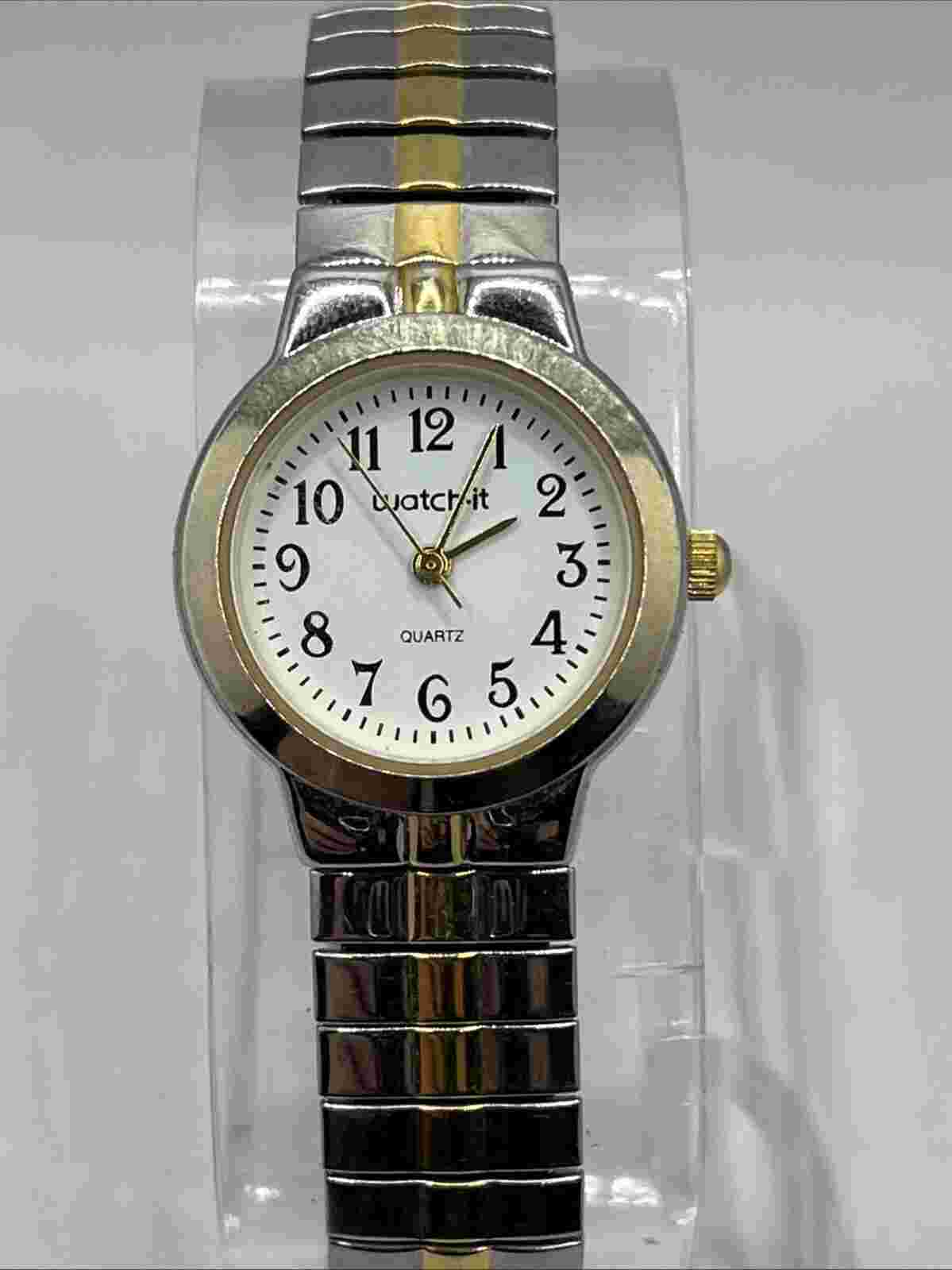 Watch-it Women's Quartz Watch 25mm Two Tone Stretch Band-New Battery