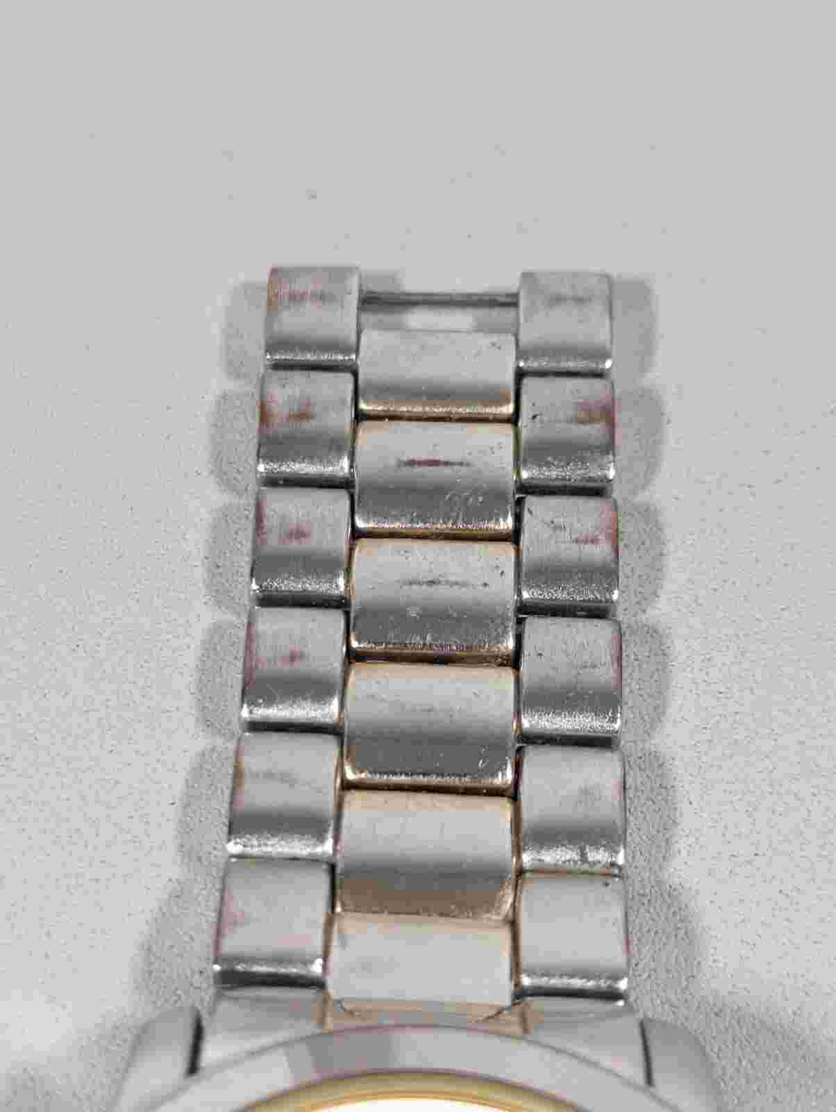 bebe Silver Tone Gold Tone Accent Round Case Link band Watch