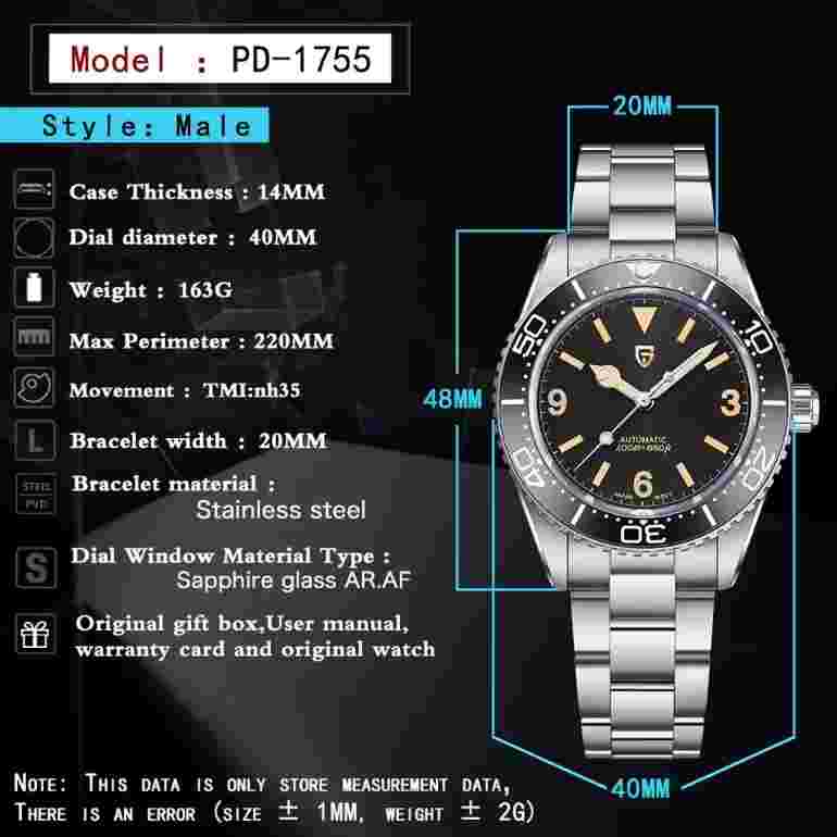 PAGANI DESIGN Luxury Mens Watch Stainless Steel Automatic Watch For Men