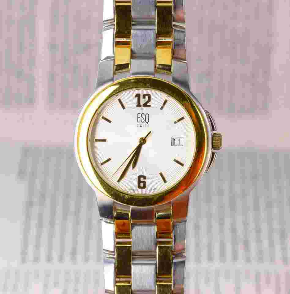 ESQ by Movado Mens 36mm Quartz Date - Yellow Gold Plated & Steel E5111