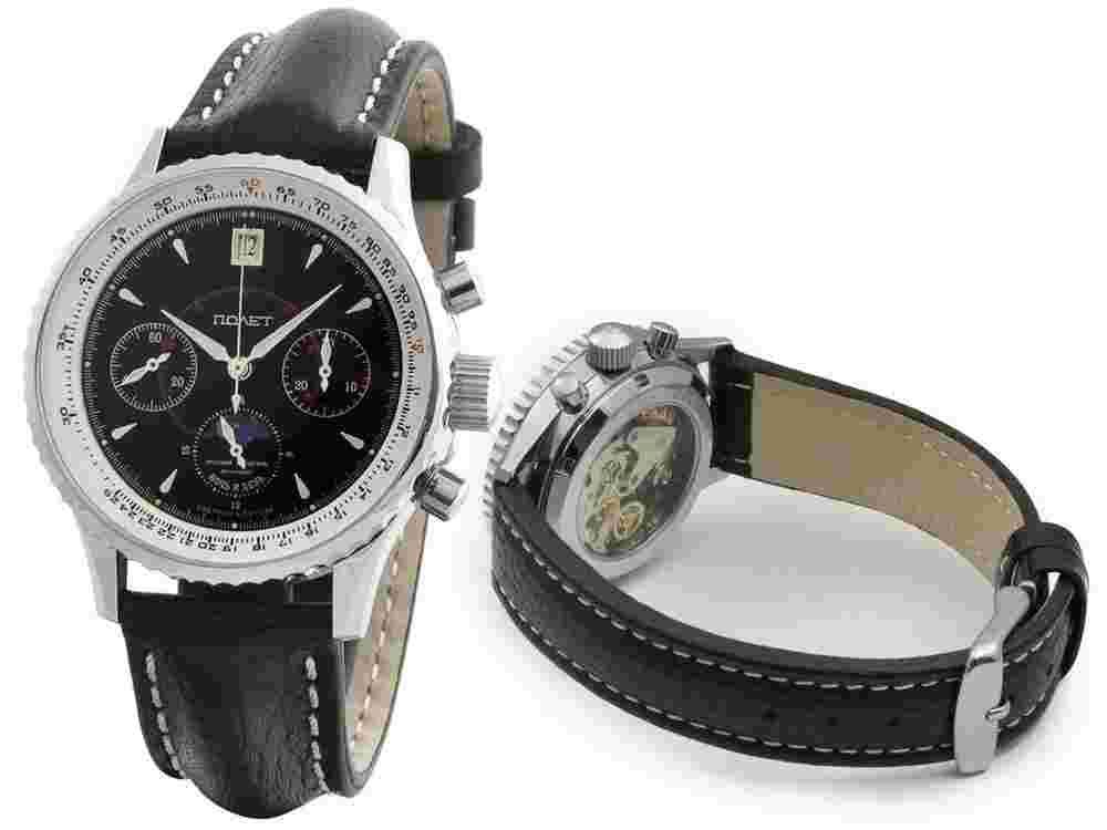 Poljot Chronograph 31681 DAY NIGHT black Glasboden