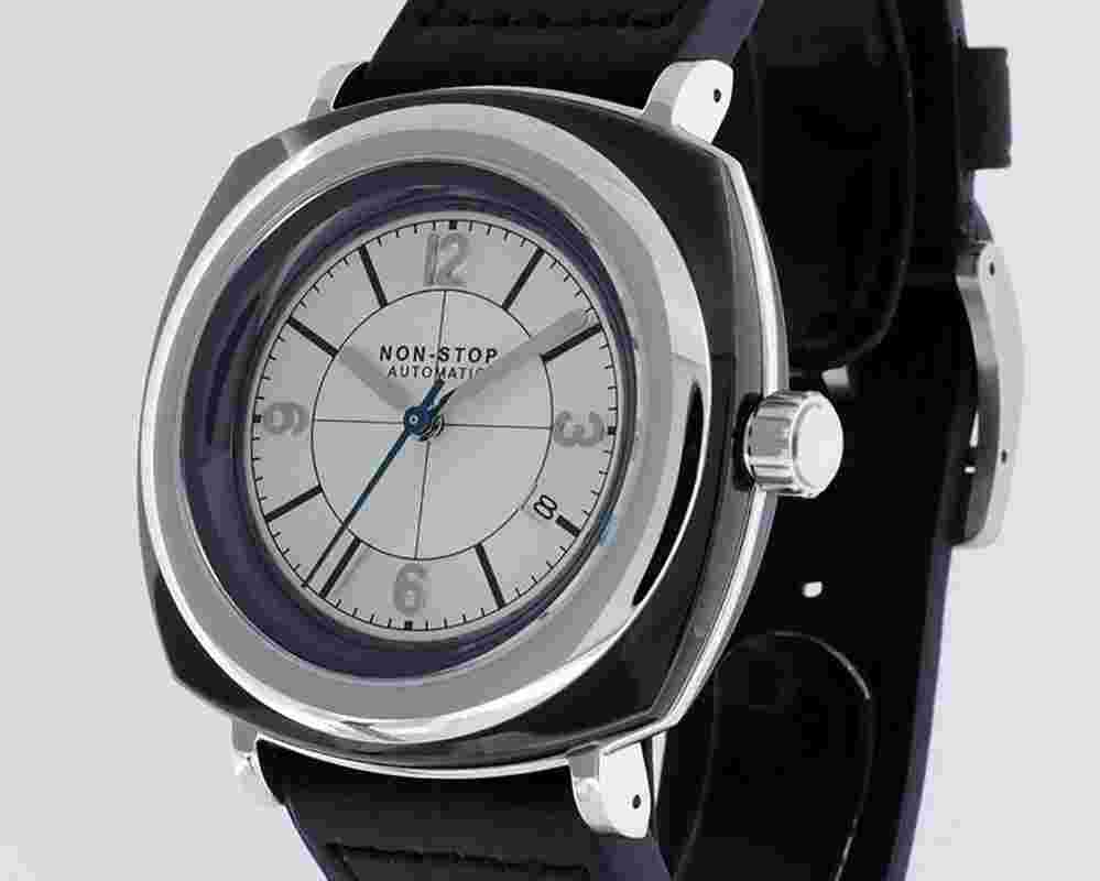 NON-STOP WATCHES CUSHION BLACK SILVER BSSS T5 SURGICAL TITANIUM 46MM TWO YEAR WARRANTY
