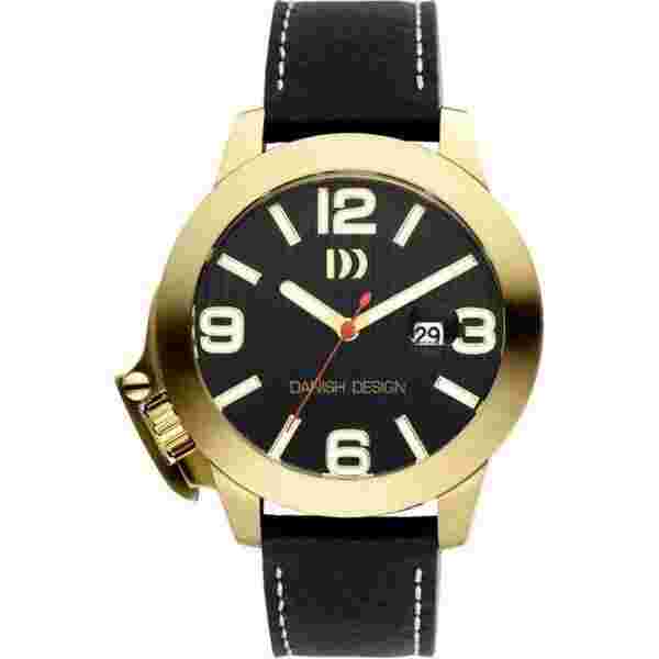 Danish Design IQ11Q915 48mm Black Dial Gold Tone Steel Leather Quartz Mens Watch