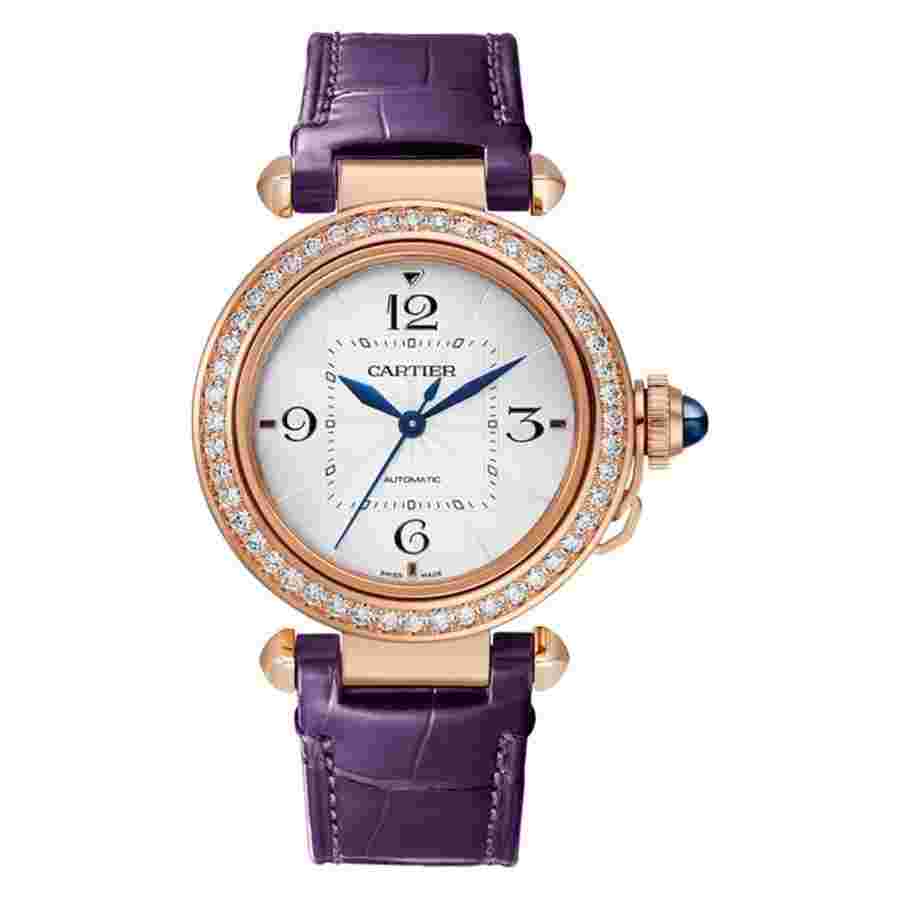 Cartier Pasha
De cartier WJPA0012 Diamond Bezel Rose Gold With Purple Crocodile Leather 35mm Watch Silver Dial 2024