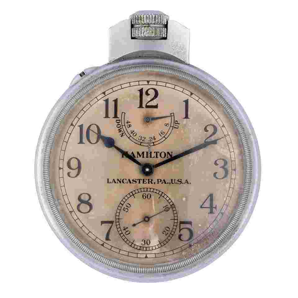 Hamilton
                           
                                 Lancaster.PA.,U.S.A Model 22 Base Metal 21 Jewel 71mm Deck Pocket Watch