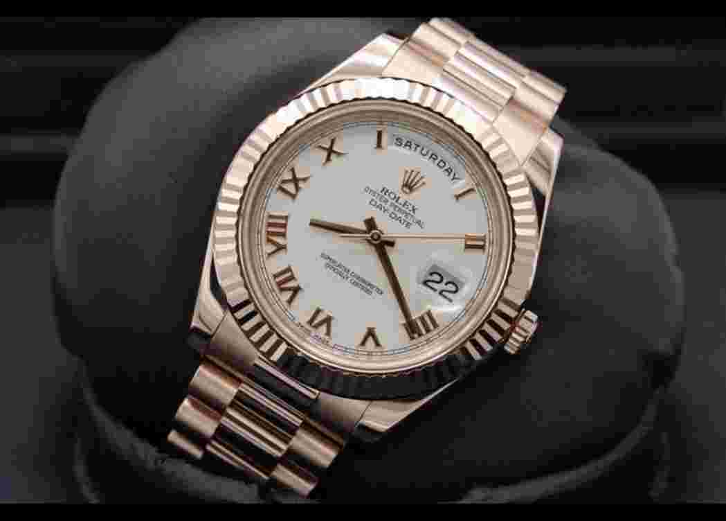 Rolex Oyster Perpetual Day-Date 18k Gold 218235 EverRose Presidential II 41mm Ivory Roman Dial Full Set Box Papers 2016 RSC Service