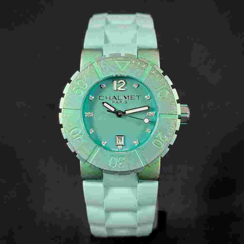 Chaumet Class One Titane Deep Quartz Diamond Green Titanium Caoutchouc Box & Papers
