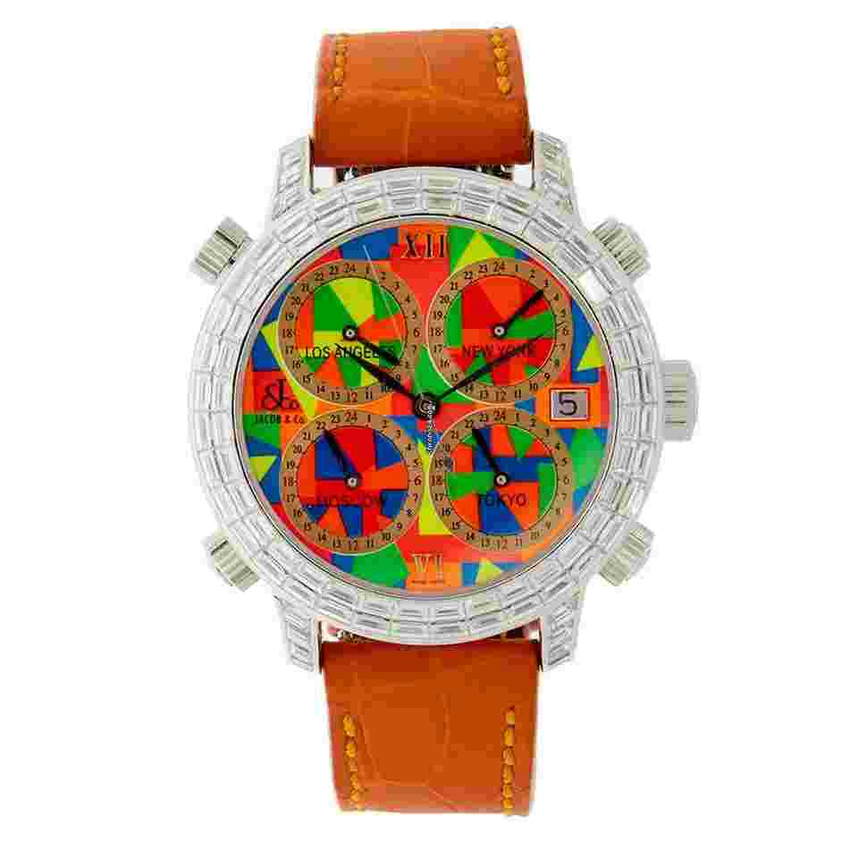 Jacob & Co. Five Time Zone
. Five Time Zone H24 18K White Gold Diamond Baguette Case Multi Color Dial 47 mm