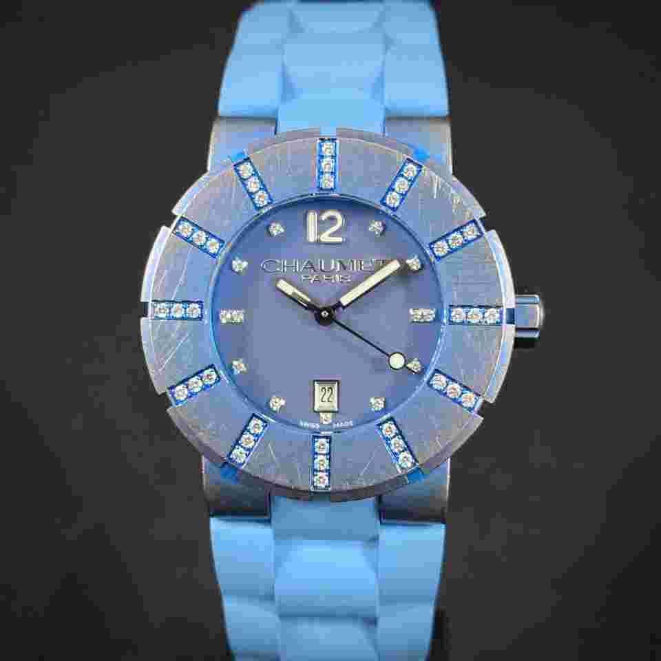 Chaumet Class One Titane Deep Quartz Diamond Blue Titanium Caoutchouc Box & Papers