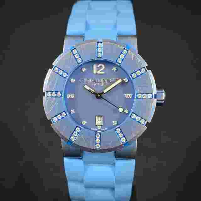 Chaumet Class One Titane Deep Quartz Diamond Blue Titanium Caoutchouc Box & Papers