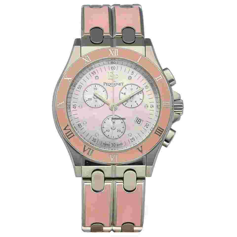Pequignet
017 Chronograph Pink Steel 38mm MOP Dial Swiss Quartz Wristwatch
