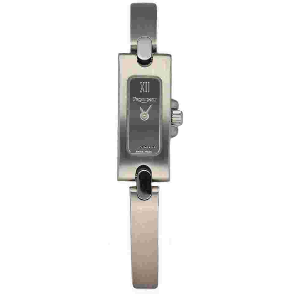 Pequignet
059 Petite Rectangle Stainless Steel Black Dial Quartz Women's Watch