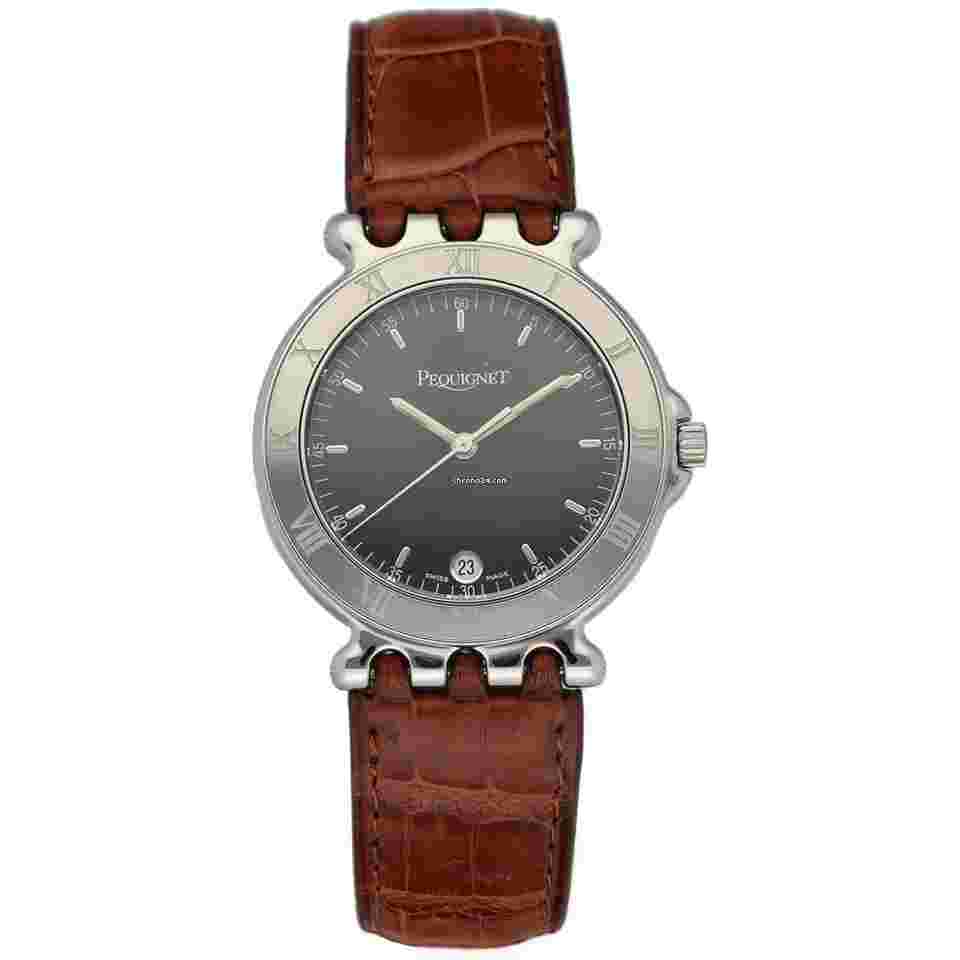 Pequignet
280 Round Black Dial 33mm Brown Leather Swiss Quartz Wrist Watch