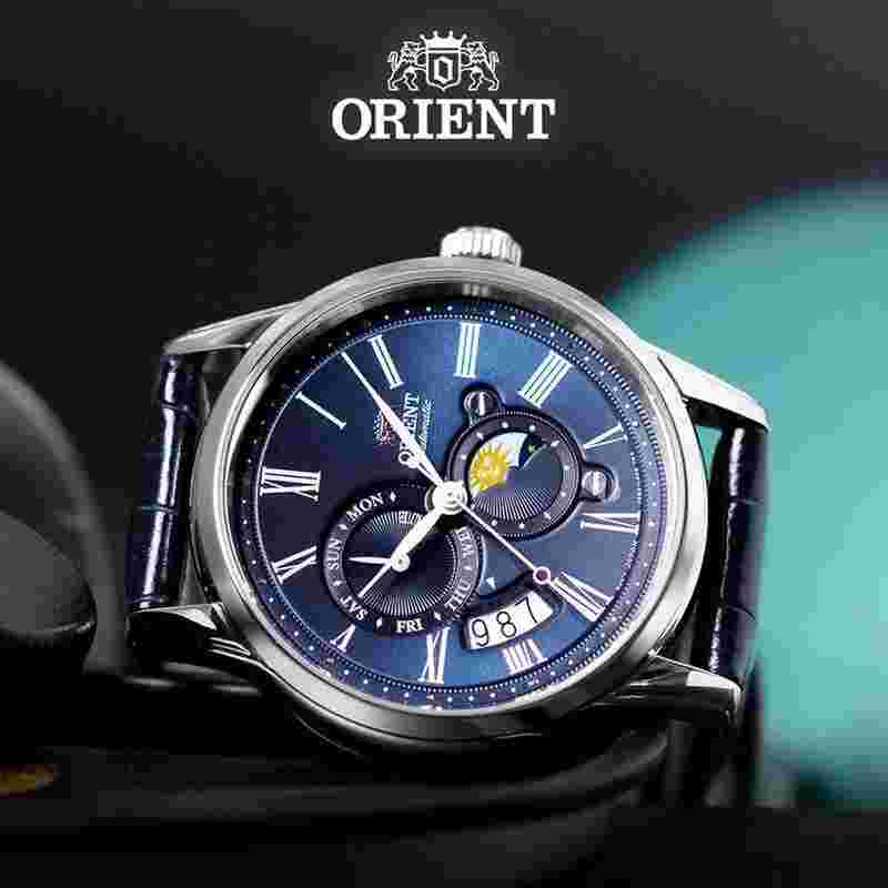 Orient Sun and Moon & Moon RA-AK0011D automatic men’s watch blue dial 42.5mm Sapphire crystal