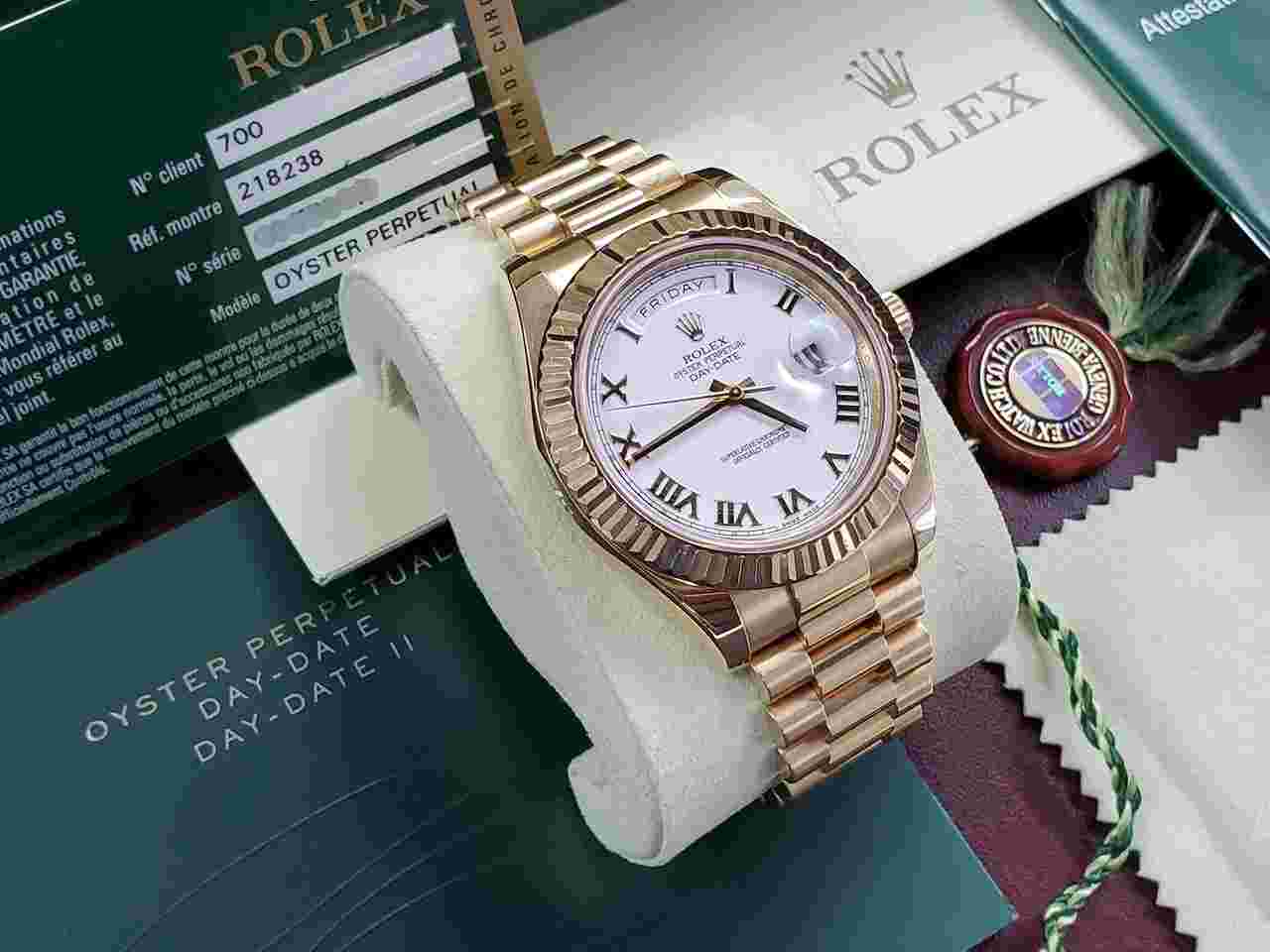 Rolex Oyster Perpetual Presidential Day-Date II DD41 Yellow Gold 18k White Roman Box Papers