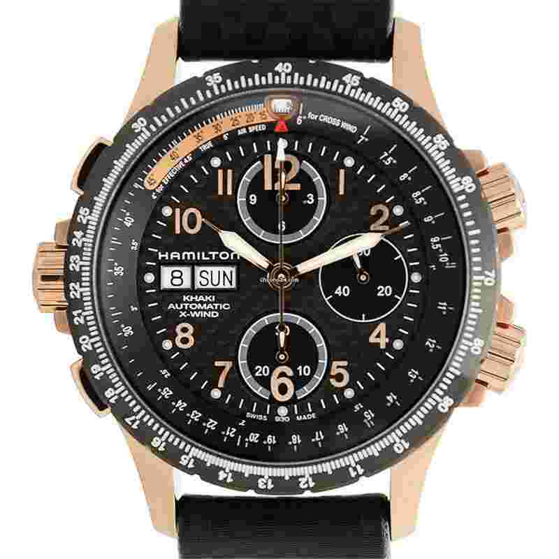 Hamilton Khaki X-Wind
black Automatic Chronograph Men's Watch rose gold tone day date H77696793