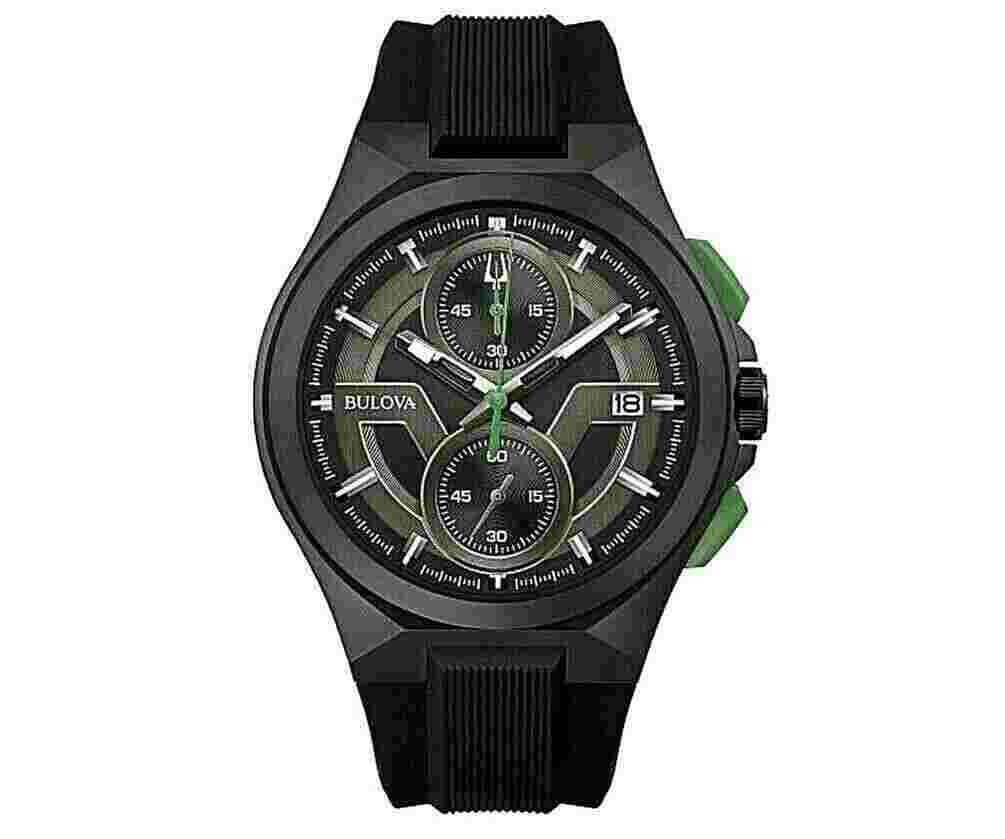 Bulova Maquina 98B381 46mm grey - green sport men's Chronograph rubber band 100m 98B381 46mm grey - green sport men's Chronograph