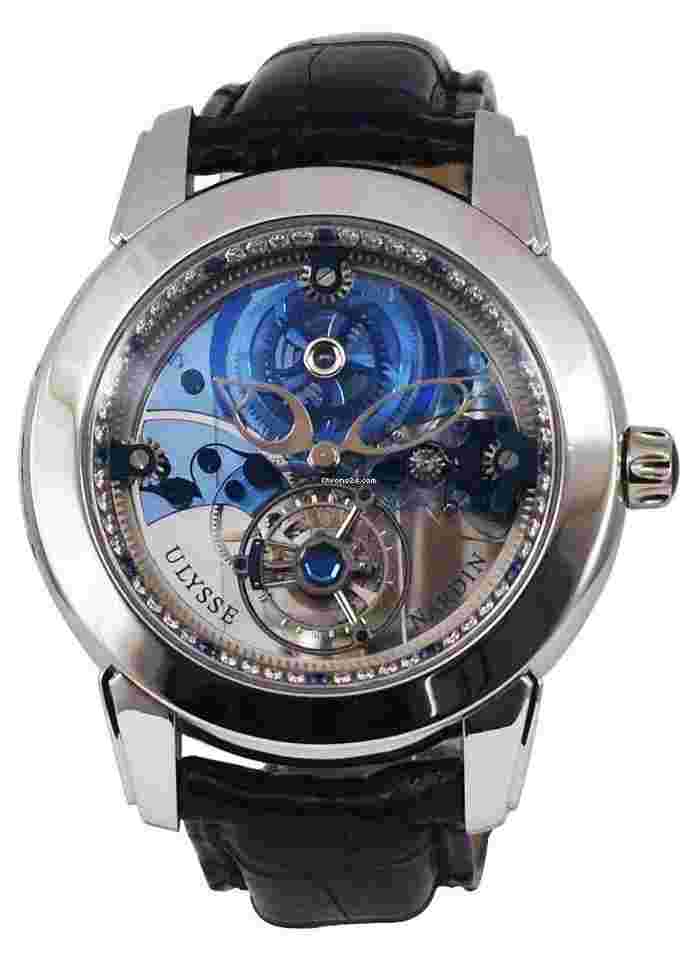 Ulysse Nardin
Royal Blue Tourbillon 41mm in Platinum Limited Edition of 99 Pieces on Blue Crocodile Leather Strap with Skeleton Blue Dial