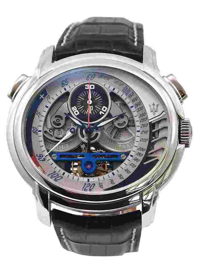Audemars Piguet Millenary Chronograph
MC12 Millenary Maserati Tourbillon Chronograph in Platinum on Black Crocodile Leather Strap with Skeleton Dial - Limited Edition of 150pcs