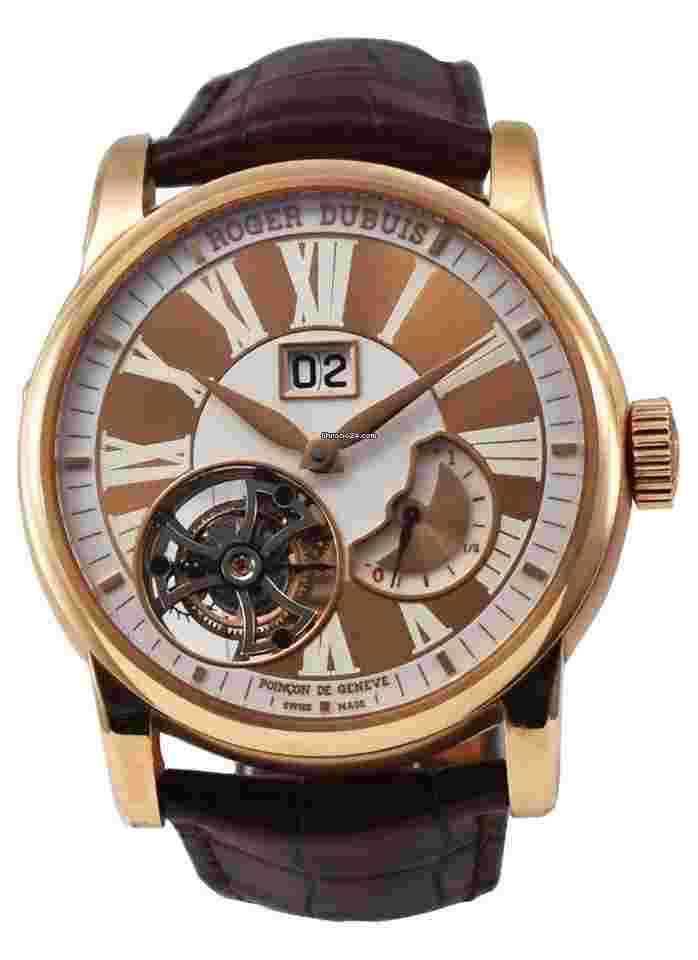 Roger Dubuis Hommage
Flying Tourbillon Power Reserve in Rose Gold On Brown Alligator Strap with White Dial - Limited Edition of 208 pcs