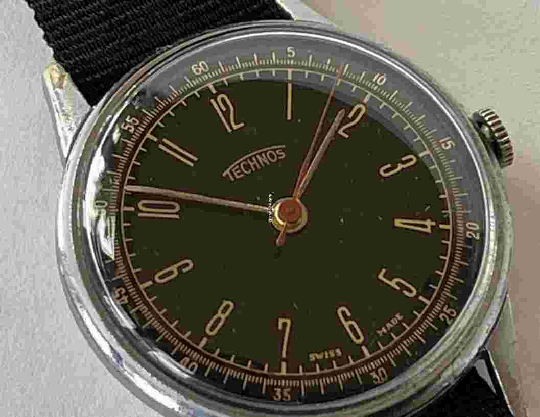 Technos
Military Officers Style WW2 1939 Stainless Steel Black Dial Swiss Made