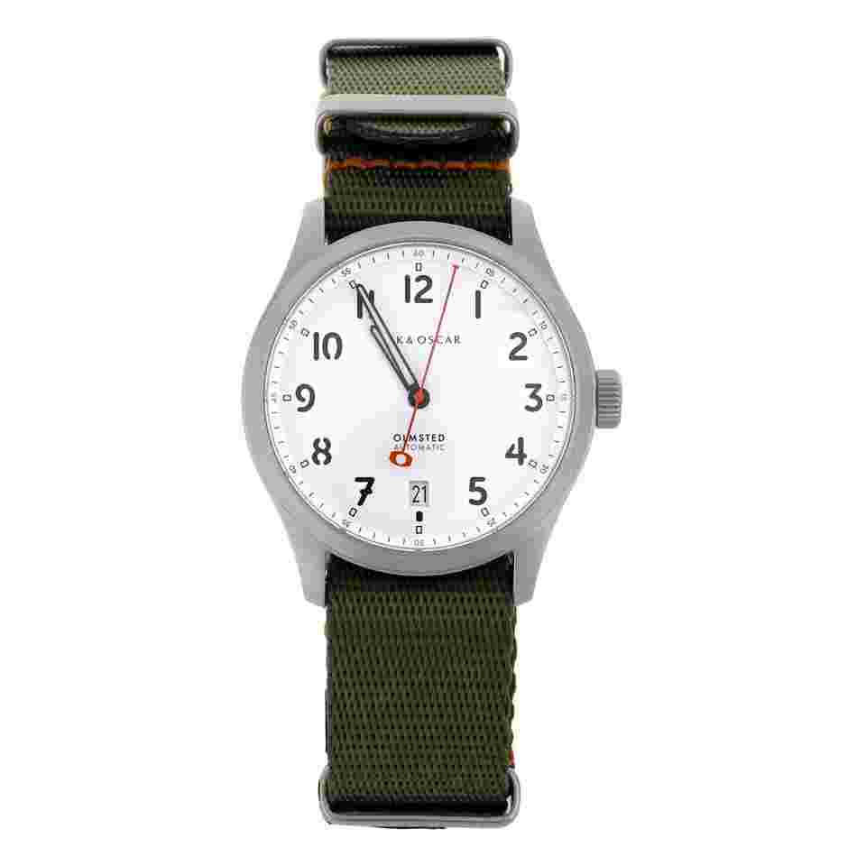 Oak & Oscar Olmsted 38 White Dial Stainless Steel Nato Automatic 38mm Watch Only