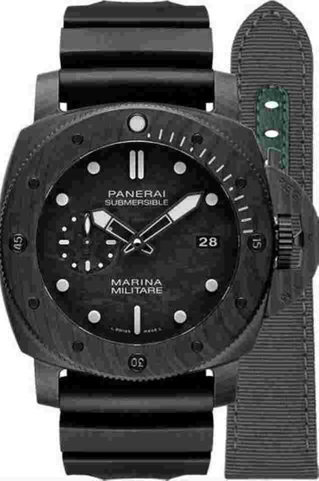 Panerai Submersible Marina Militare Carbotech 47 mm Otomatik Saat PAM02979