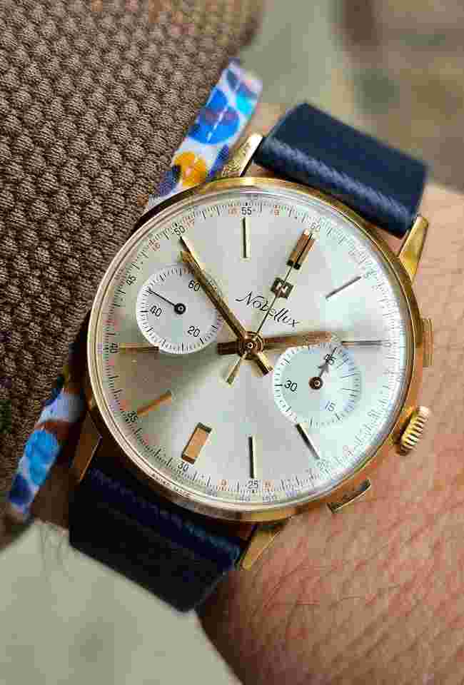 Nobellux 18kt Gold Vintage Chronograph NOS 1352 Rare Collector's Watch