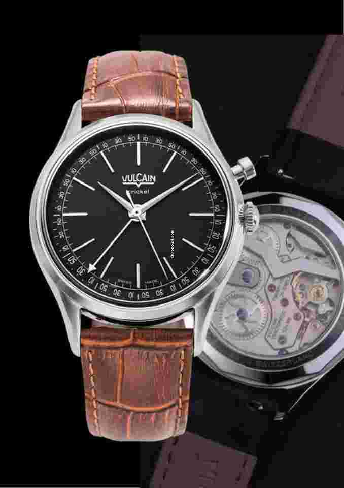 Vulcain Cricket
                           
                                 NEW: Cricket President 39mm - Black - Brown Leather Alligator Print Open Case Back