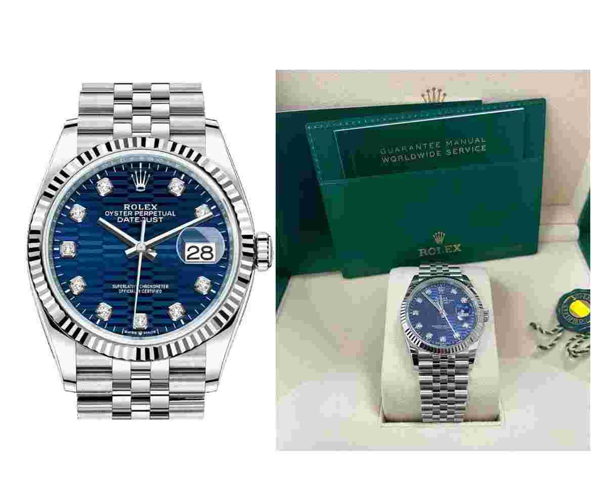 Rolex Datejust 36
Fluted Bezel Bright Blue Fluted Motif Diamond Dial Jubilee Bracelet 126234