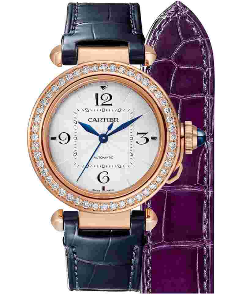 Cartier Pasha
de Cartier 35mm Rose Gold Diamond Blue Alligator Ladies Watch WJPA0012
