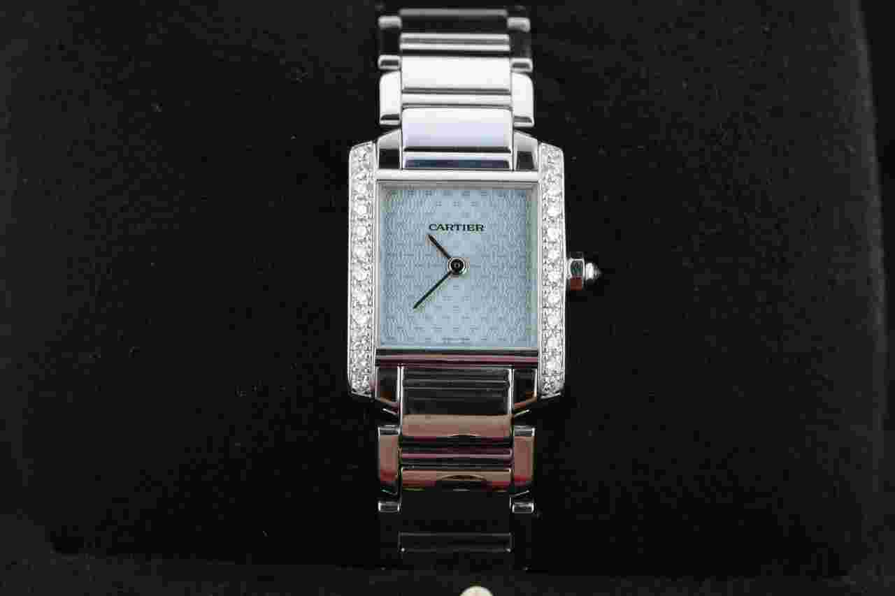 Cartier Tank Française
"Cadran Double C Motif" Pave Diamond Boutique Edition 2403 18kt White Gold