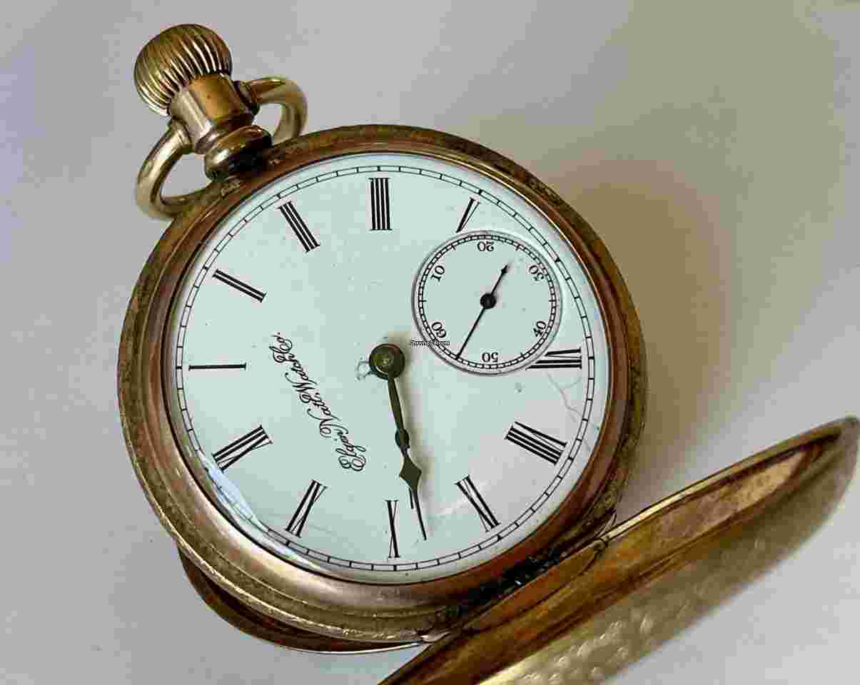 Elgin
Antique Railroad Military Doctors 14K GF Hunter Case Porcelain Dial Pocket Watch USA