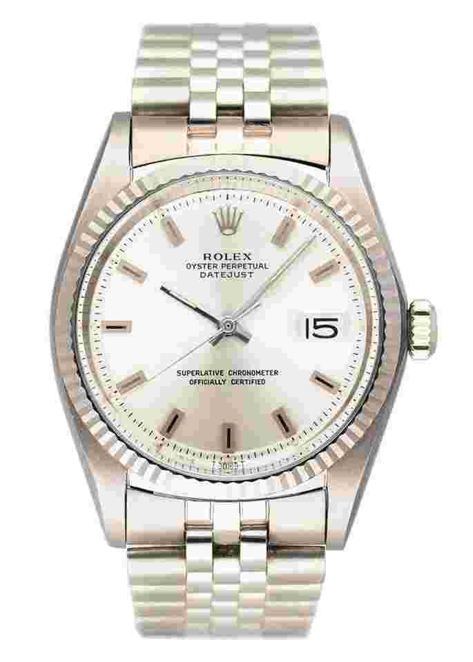 Rolex Datejust 36
Rare Rolex Datejust 1601 Silver Prototype Dial 18K White Gold Mens Watch