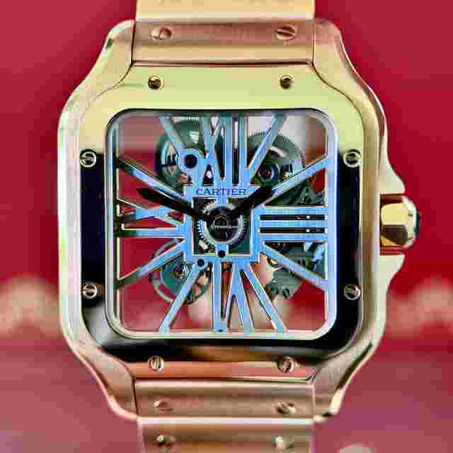 Cartier Santos de Cartier Rose Gold Skeleton - Full Set Warranty till 2030 Pristine Full Collector's Set