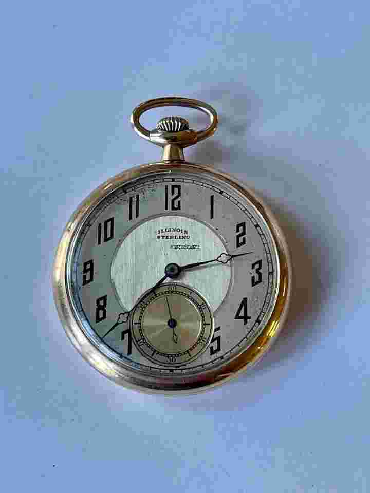 Illinois
Sterling Gold Filled Two Tone Silver Dial Adjusted Double Roller Art Deco Pock Made in USA
