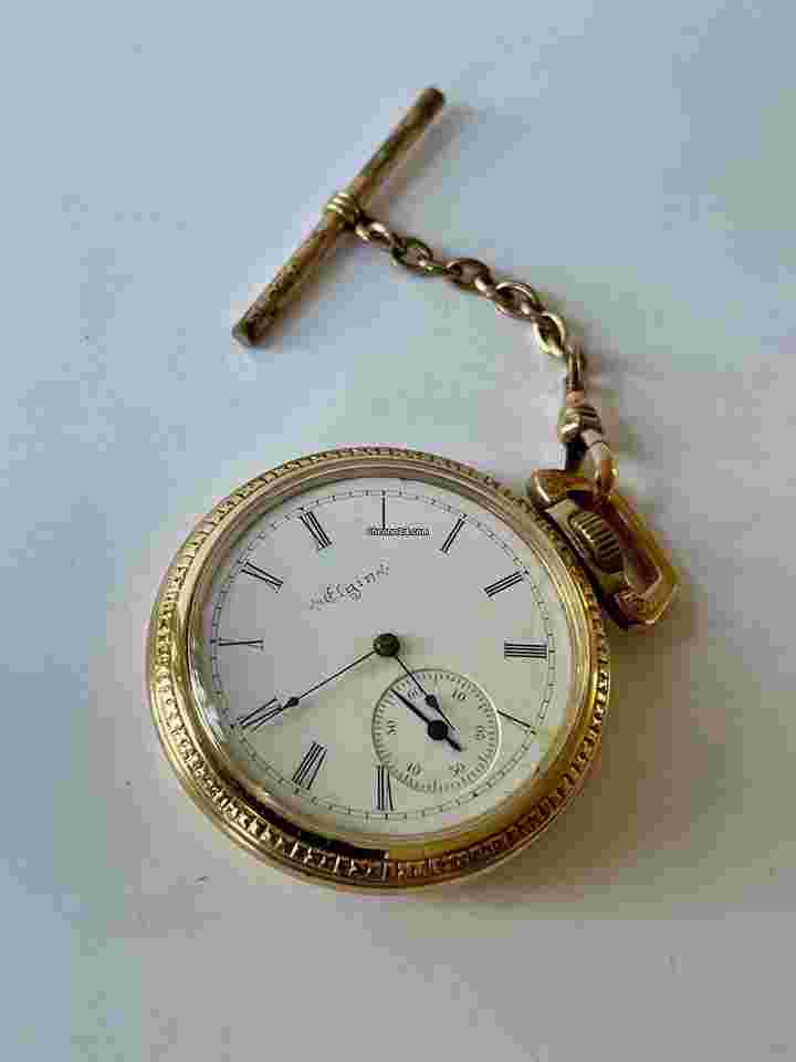 Elgin
14K Gold Filled Savonette Roman Numbers Porcelain Dial Safety Pinion Antique Pocket Watch