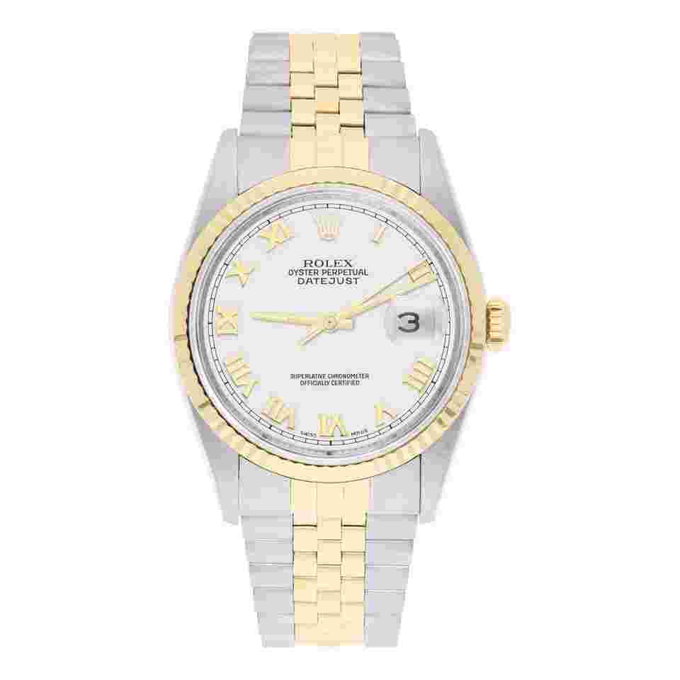 Rolex Datejust 36
36mm Two Tone White Roman Dial Jubilee 16233 Circa – 1997
