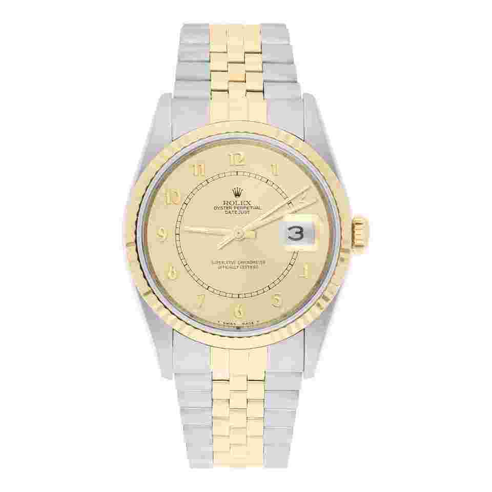 Rolex Datejust 36
36mm Two Tone Champagne Arabic Dial Jubilee 16233 Circa 1998