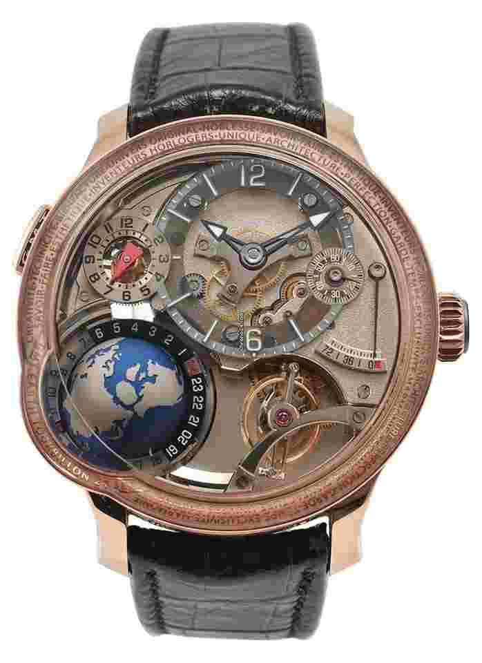 Greubel Forsey GMT
Earth in Rose Gold with Two Year Factory Warranty on Black Leather Strap with Silvered Gold Dial