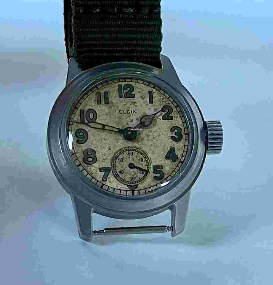 Elgin
US Military Star Case 1917-H Tropical Dial S/Steel Cal 554 15 Jewel WWII Trench Watch