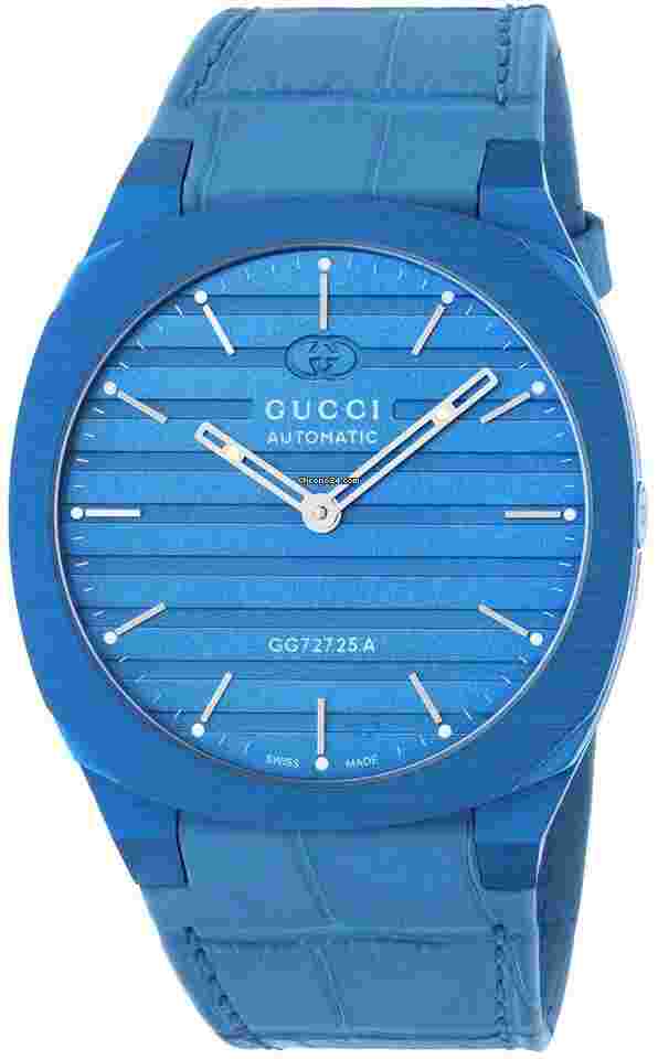 Gucci
                           
                                 YA163324 40 mm blue aluminum multi layered case blue alligator strap