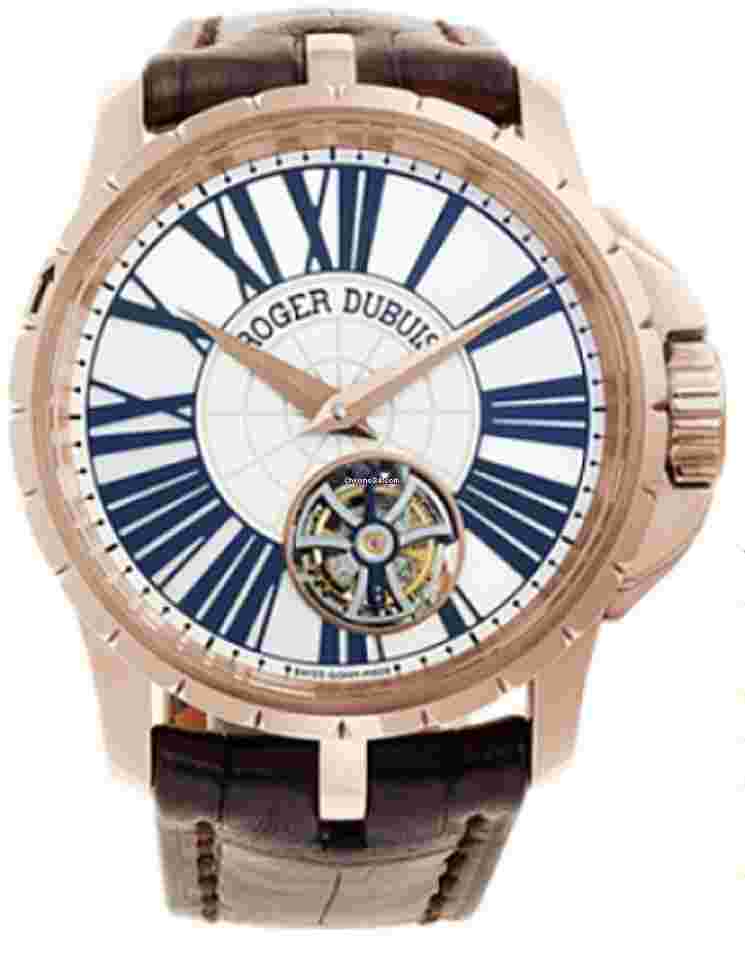 Roger Dubuis Excalibur
Minute Repeater Flying Tourbillon 45mm in Rose Gold on Brown Leather Strap with White Dial - Limited Edition of 28 Pieces